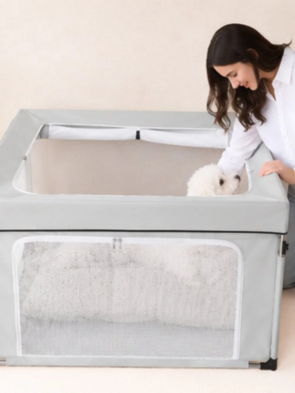 EHEYCIGA 42x42x26 Pet Playpen with Top Cover for Dogs & Cats, Sliver Grey